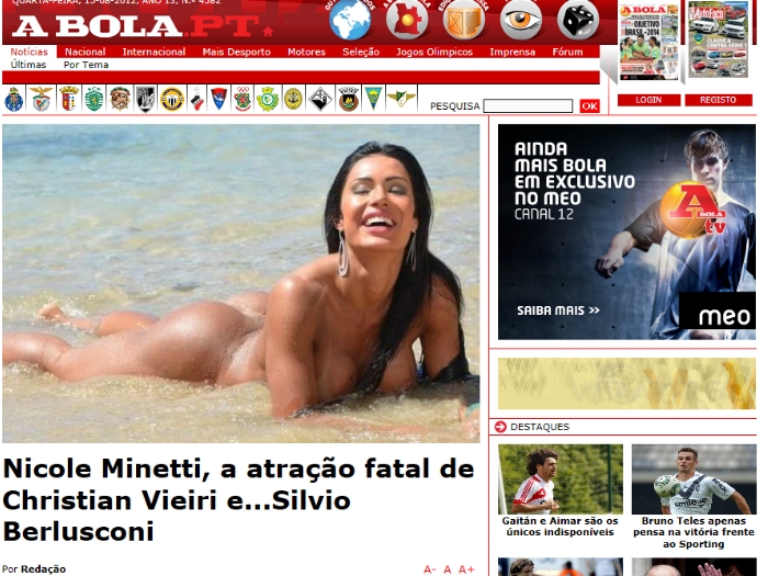 Imagem de Gracyanne nua apareceu em uma matéria sobre a ex-stripper Nicole Minetti (Reprodução) a bola - poster